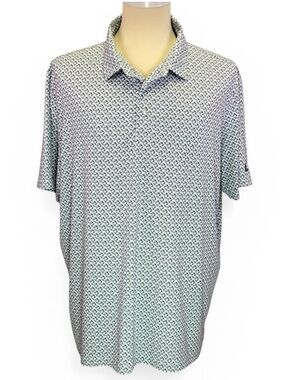 Ahead Performance Men's Geometric White Blue Short Sleeve Golf Shirt Size 2XL